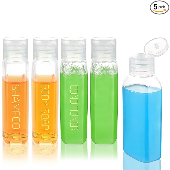 Cosywell Travel Bottles for Toiletries Plastic Squeeze Bottles 5pcs 2 oz TSA Approved Travel Size Containers Refillable Cosmetic Containers Kit Leak proof Shampoo Conditioner Travel Essentials