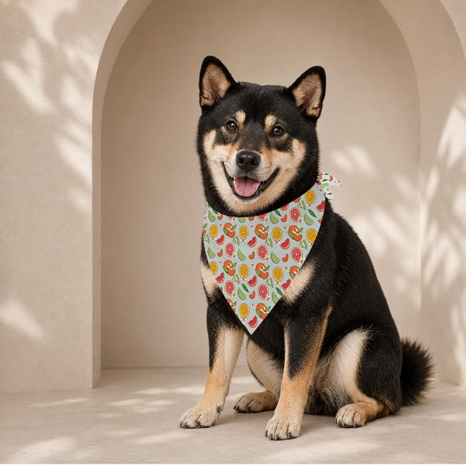 Mixed Fruit Dog Bandana, Citrus Berry Pattern Pet Triangle Scarf for Small Medium Dogs, Cute Puppy Bandana for Daily Wear Walks Picnic Birthday Party Family Photos