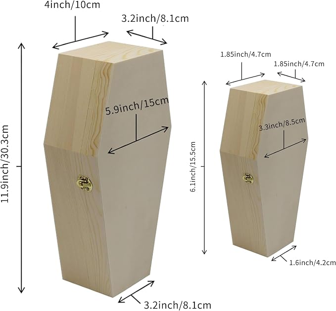 Big & small wooden casket, Creative Hobbies 11.9 Inch Pack of 2, Unpainted, Decorations, bird casket, Pet Urn, spooky craftsm for voodoo doll, miniature coffin for DIY