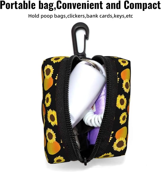 Mango Sunflower Pet Waste Bag Dispenser 0.2L | Portable Dog Poop Holder Waste Bag With Zipper Park Doggy Walking Accessory