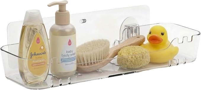 Acrylic Shower Shelf, Clear, 12.2" x 3.54" x 1.77" | Adhesive, No-Drill, Bathroom Wall Shelf, Slim Organizer, Fast Drainage for Shower & Sink Toiletries