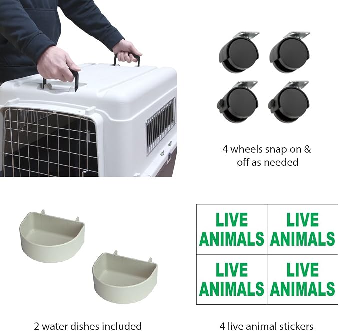 SportPet Designs Plastic Kennels Rolling Plastic Wire Door Travel Dog Crate- XX-Large