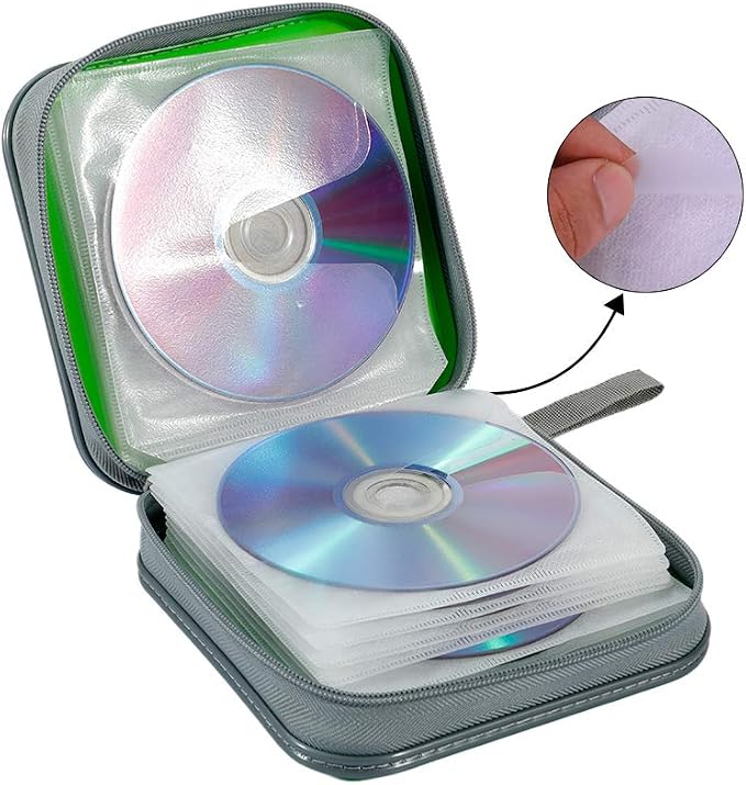CD Case, 40 Capacity CD DVD Case Wallet Holder Portable Disc VCD Heavy Duty Binder Storage Organizer (Green)