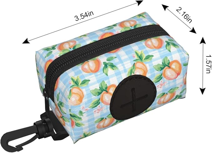 Watercolor Peach Plaid Pet Waste Bag Dispenser 0.2L | Portable Dog Poop Holder Waste Bag With Zipper Park Doggy Walking Accessory