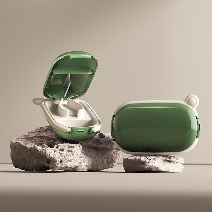 MURRI&MURRDI Small Pill Splitter, Portable Medicine Cutter for Pocket or Purse - Vitamins, Tablets, Medications (Green)