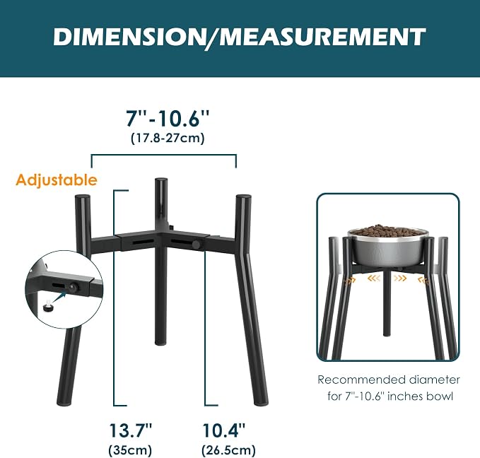 SHAINFUN Adjustable Metal Raised Stand for Large & XL Breeds, Compatible with 7 to 10.6" Wide Bowls, Single Tall Elevated Feeder (Bowl Not Included)