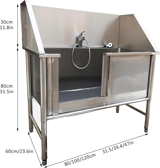 Stainless Steel Professional Pet Dog Grooming Bath Tub,Large Dog Bathtub Dog Bathing Station for Home,Pet Washing Station Sink Shower,Small Dog Washing Station,Sliding Door,120cm/47in