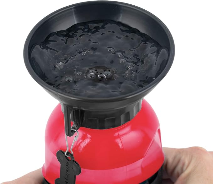 Highwave AutoDogMug Dog Water Bottle with Built-in Bowl, 20 oz, Red