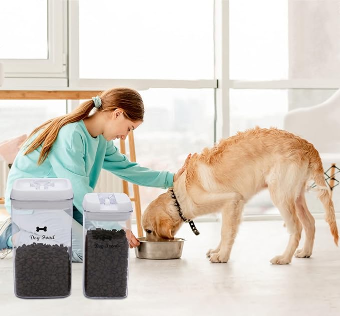Pethiy Dog Food and pet Treats Storage Container - Clear Plastic - airtight Storage Canister Tins cookie pet jars(2 Pack set)