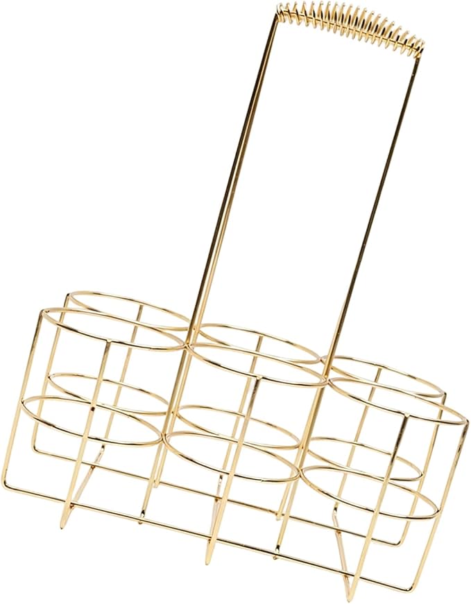 6 Pack Beverage Carriers with Ergonomic Handle Portable, Gold L | Storage Rack for BBQs and Gatherings, Carry Basket for Entertaining and Outdoor Use, Metal Wire Design