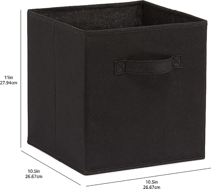 Amazon Basics Collapsible Fabric Storage Bins Organizer with Handles, Sturdy, Foldable, 10.5" x 10.5" x 11", Black, 6 Count (Pack of 5)