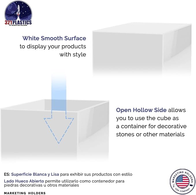 9" Acrylic Display Riser Box with One Open Side No Lid Versatile Glossy White Square Lucite Retail Product Platform or Merchandise Storage Bin by Marketing Holders