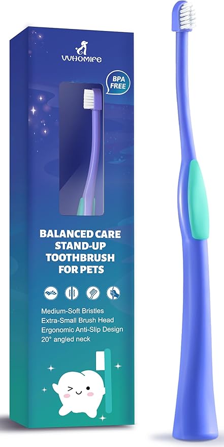 Deep-Clean Professional Pet Toothbrush – High-Efficiency Bristles & Hygienic Standing Base – 20° Ergonomic Grip Safe Daily Dental Care for Cats & Small Dogs, Blue