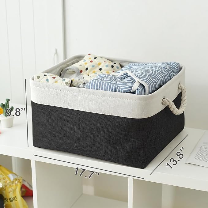Organization and Storage Basket for Organizing - Jumbo 3 Pack 17.7x13.8x9.7 inch Fabric Storage Cubes for Closet Gifts Organizer Empty Book (White & Black)