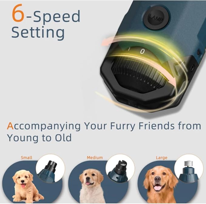 pawyzie Dog Nailgrinder Quiet with 3 Ports, 2 Speeds, Pet Nail Clipper Grinder for Large Medium Small Dogs, Puppies, Cats (Blue*1)
