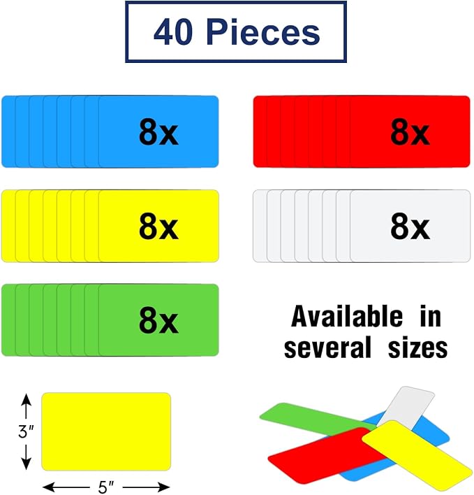 Dry Erase Magnetic Labels 5x3 in, Magnetic Dry Erase Labels 40 Pack | Reusable Dry Erase Magnetic Labels for Whiteboards, Locker, School, Classroom, Office, Home
