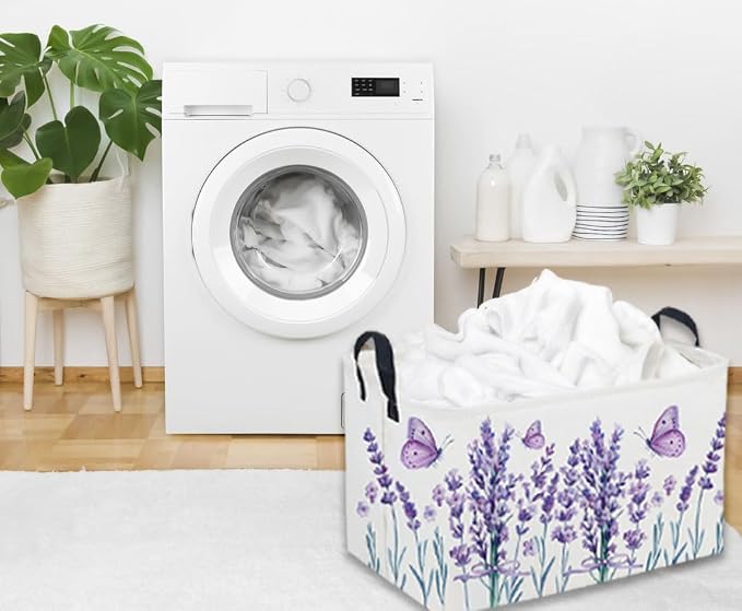 Sanjiaofeng Rectangular Kids Basket Flower Storage Bins,Girls Storage Basket with Handles.Clothers,Books,Kid's Gifts Bins. (lavender)