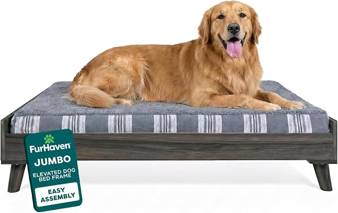 Furhaven (Old Version) Elevated Dog Bed Frame for 44" x 35" XL Dog Beds, Easy Assembly - Mid-Century Modern Bed Frame - Gray Wash, Jumbo/XL