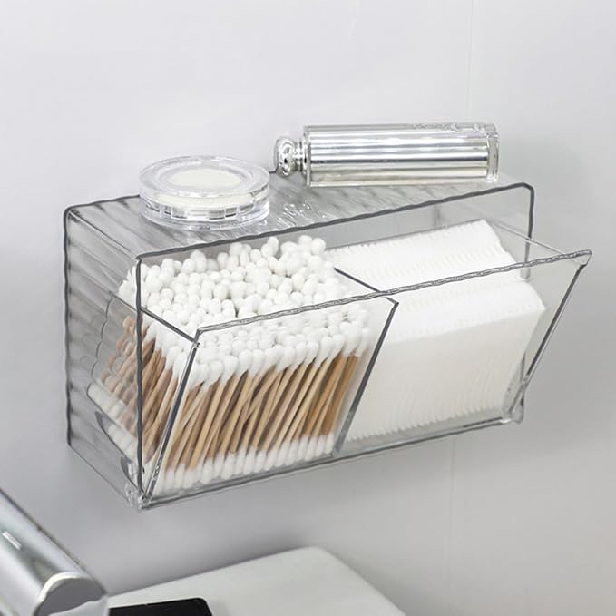 2pcs Wall Mounted Cotton Swab Storage Box with Lid Pet Large Organizer