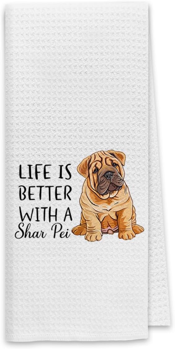 Dibor Life Shar Pei Kitchen Towels, Absorbent Drying Cloths for Bathroom & Kitchen, Dog Lovers Gifts