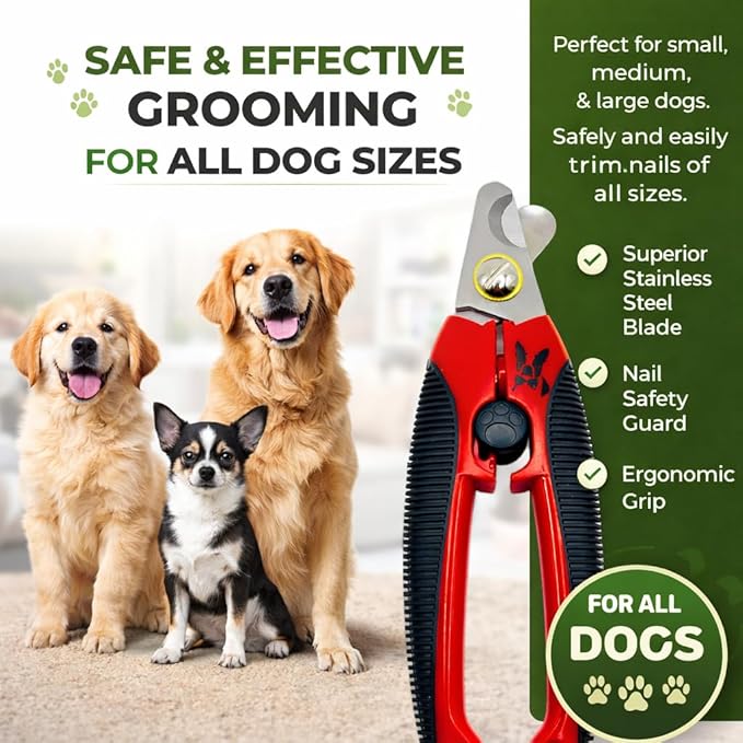 Warren London Dog Nail Clippers for Small Medium & Large Dogs – Professional Pet Nail Trimmer with Stainless Steel Blade, Safety Guard & Non-Slip Ergonomic Handle for Safe Easy Grooming