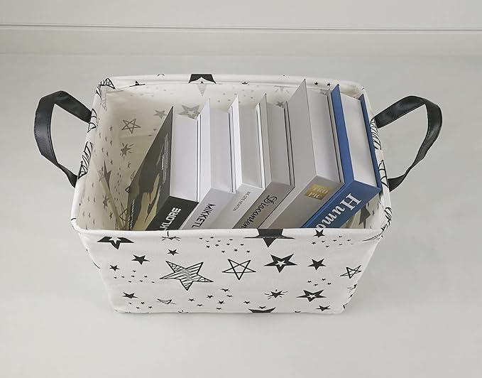 Kid Storage Basket Gift Shelf Basket Toy Storage Bin, Nursery Basket Organizer Box for Children Room Deco With Handles (Star)