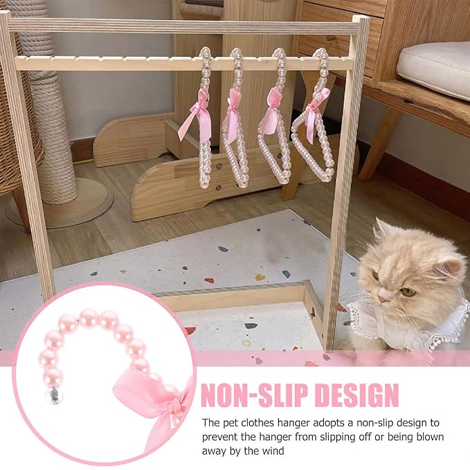 Beavorty Pearl Pet Clothes Hanger Dog Clothes Hangers Pearls for Puppy Garment Storage Decorative Bow Pet Clothing Rack Lightweight Small Coat Hanger 7.87 X 6.29 X 0.39 in Set of 2