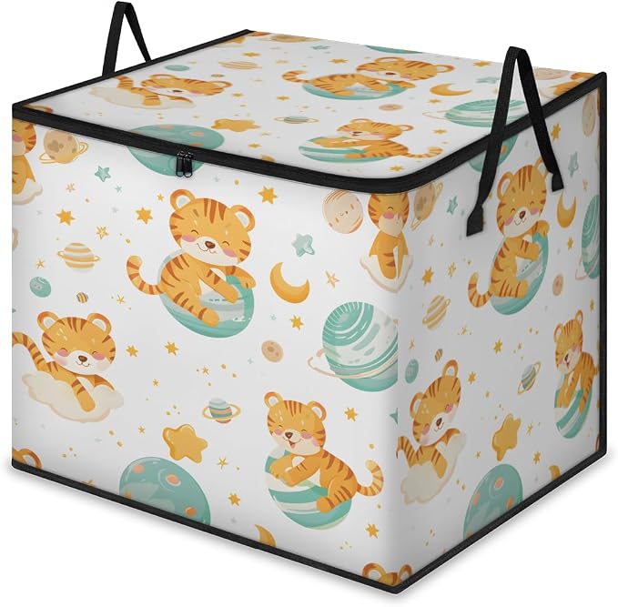 Cute Large Storage Bags, Fabric Bed Storage Containers, Foldable Closet Organizers for Blanket, Clothing, Comforter, Bedding, Cute Tiger