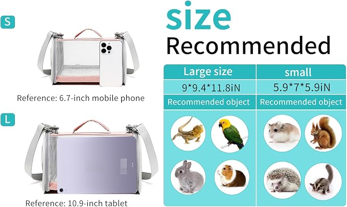 Guinea Pig Carrier Travel Small Animal Bag Lizard Bird Rabbit Cage Squirrel Breathable Bag Portable Hamster Pet Hangbag (Small, Pink)