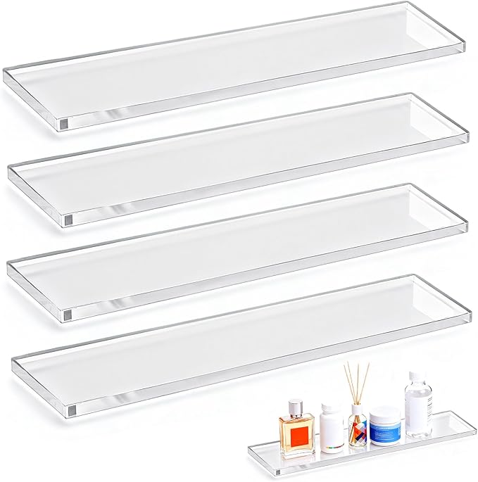 LILXIU 4 PCS 13.5 Inch Medicine Cabinet Shelves Acrylic Medicine Cabinet Shelf Replacement for Living Room Bathroom Kitchen Wall Mounted and Hanging Cabinets