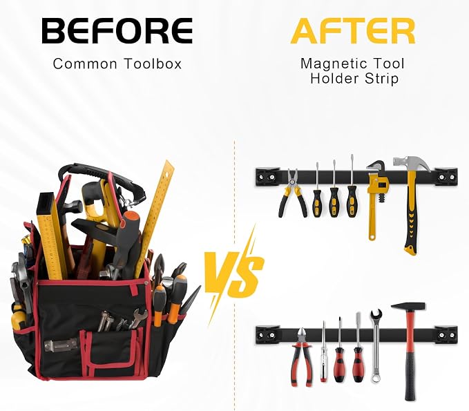 DGSL Heavy Duty Magnetic Tool Holder, 5 Pack 12" Wall Mount Organizer | Space-saving Magnetic Strip, Magnetic Knife Holder, Screwdrivers, Wrenches, Pliers, Garage and kitchen Organization
