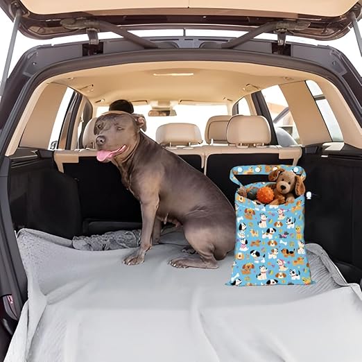 Pet Dog Strap Drawstring Car Trash Bag Hanging Garbage Bag with Snap Buttons Car Back Seat Trash Storage Portable Dustbin Vehicle Trash Can Bag for Vehicle Accessories Travel Camping