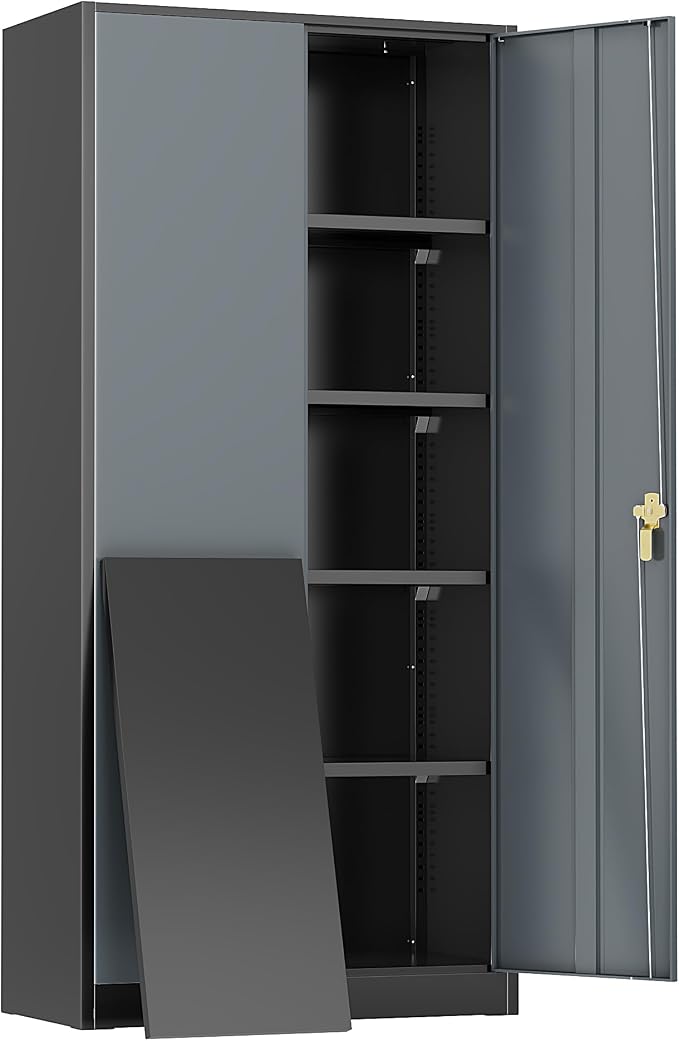 Greenvelly Metal Storage Cabinet, 72" Locking Metal Garage Storage Cabinet with Doors and 4 Adjustable Shelves, Lockable Steel Cabinet for Home Office, Garage, Shop, School (Black Grey 36" W x 18" D)
