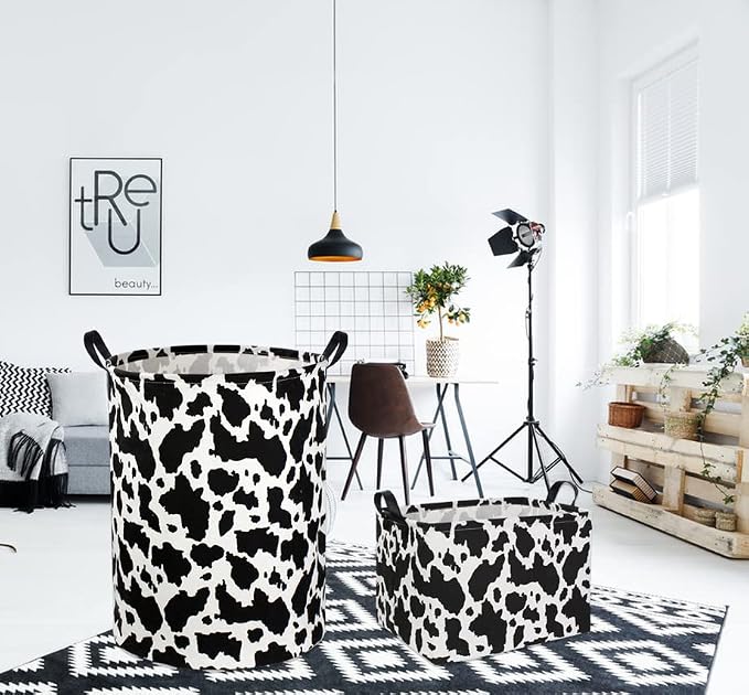 Rectangle Cow Basket Cow Print Storage Bins Cute Canvas Organizer Bin for Bedroom Decor Books, Clothes Shelves Gift Basket(Cow print)