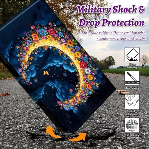 Rotating Handle Case for Samsung Galaxy Tab A11 2026/A9 2024 8.7 Inch, 360 Degree Swivel Kickstand with Magnetic Closure, Shockproof Leather Protective Cover for Women Men, Dark Clouds Moon