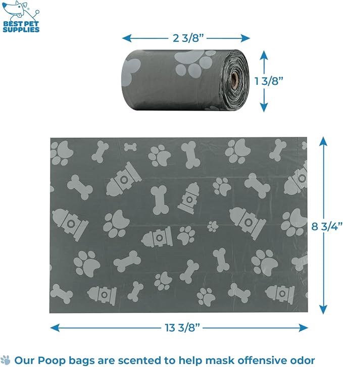 Best Pet Supplies Dog Poop Bag Holder Leash Attachment with Reusable Dispenser for Travel, Walking, Park, and Outdoor Use, Durable with Clip-On - Gray, Pack of 2, Plastic Dispenser w/30 Bags