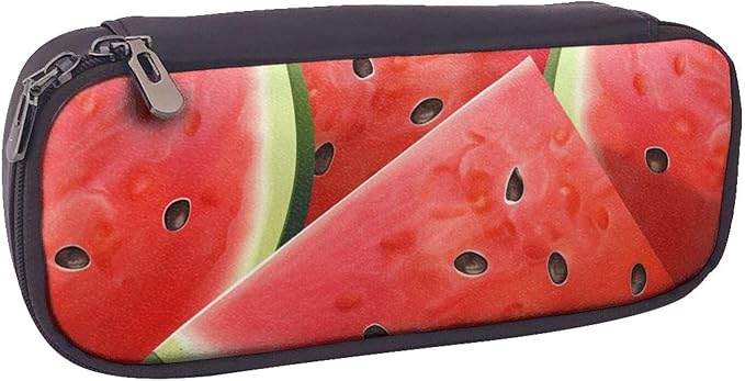 Leather Pen Case with Zipper - Aesthetic Pen Holder Watermelon Slice Pencil Case for Women & Men - Handcrafted Pencil Bag Multi-Functional Travel Cosmetic Case for Work Office Tool Pouch