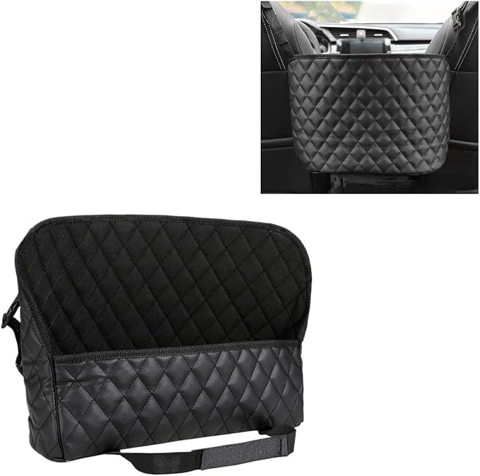 Car Net Pocket Handbag Holder Between Seats, Large Capacity Storage Bag for Front Seats, Leather Car Organizer Backseat Barrier for Kids Pet, Handbag Organizer Pocket Car Console Purse Holder