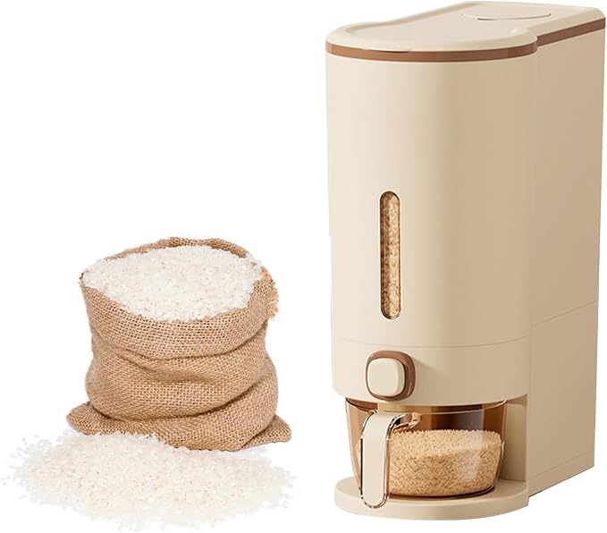 AYNEFY Brown Rice Dispenser, 22lb Sealing Rice Bin with Transparent Window, Detachable Food Storage Bins, Large Space Grain Dispenser Rice Bin for Kitchen