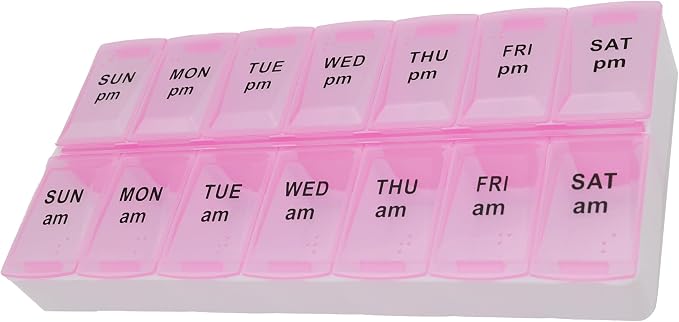 7 Day Weekly Pill AM PM Organizer, ShysTech Large Pill Case Pill Box for Pills/Vitamin/Supplements/Medication (Pink, Regular)