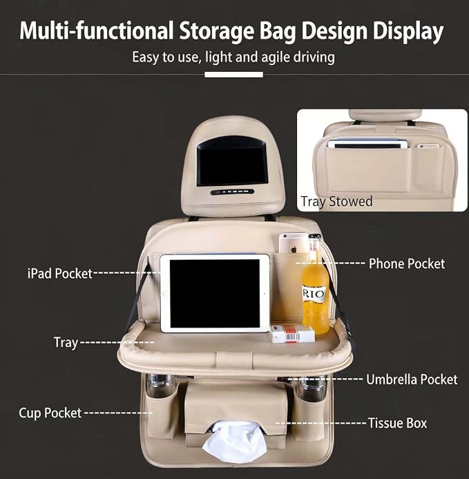 Backseat Car Organizer, Car Back Seat Organizers and Storage with Tablet Holder Kick Mats Back Seat Protectors for Kids with Foldable Tablet Tray Travel Accessories