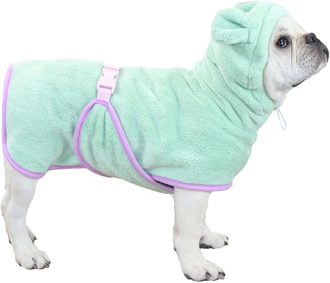 Dog Bathrobe Towel, Cat Bathrobe Microfiber Fast Drying Absorbent Hooded Bath Towel for Puppy Small Medium Large Dog Cat(Green,XL)