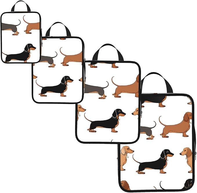Dachshund Weiner Pet Dogs Print 4 Set Expandable Packing Organizers For Luggage Suitcase Travel Accessories