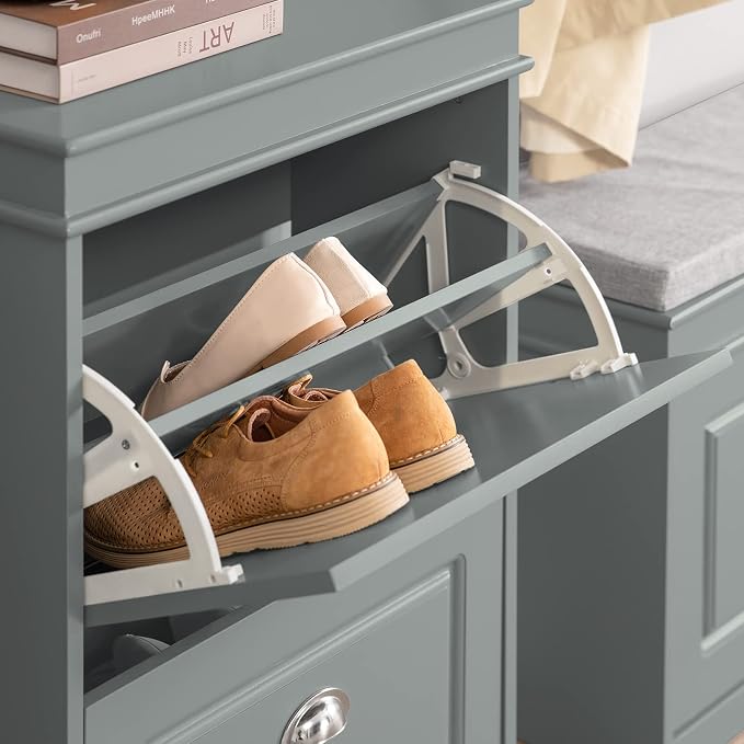Haotian Small Shoe Cabinet | Two Flip Drawers Freestanding Shoe Rack, Shoe Storage Cupboard Organizer, FSR78-HG