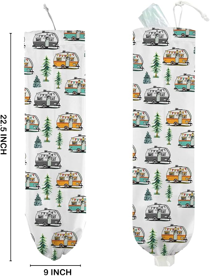 Camping Plastic Bag Holder, Wall Mount Trash Bag Holder, Rv Forest Reusable Grocery Bags Organizer Storage Dispenser for Camp Kitchen Pantry, Camping Gifts for Women Men Camper, 22.5x9 Inch