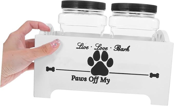 SEWACC Wooden Dog Food Storage Container with Airtight Jars Pet Treat Organizer Box for Home Kitchen Sturdy Pet Food Crate with Divider White Set