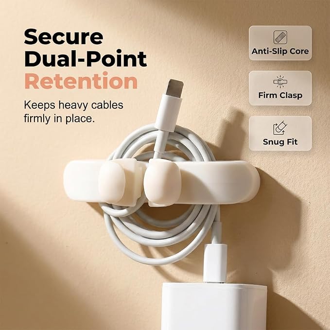 Self-Adhesive Silicone Appliance Cord Organizer Wall Cable Holder，8 | Tangle-Free Design, Universal Wire Clip, Home & Office Use, Fits Thin & Thick Cords, No-Drill Adhesive