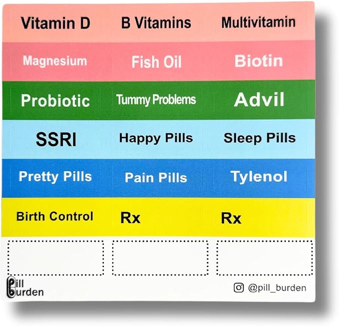 Cute Medication, Vitamin, Supplement Labels, Single Sheet, One Page