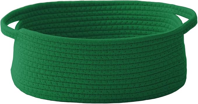 JMvicyroam Small Woven Basket, Empty Gift Basket, Green/1 Pack | Small Gift Basket, Cotton Rope, 12 x 8 x 18 in, Handles, Includes Ribbon and Bag, Birthday Gift Basket