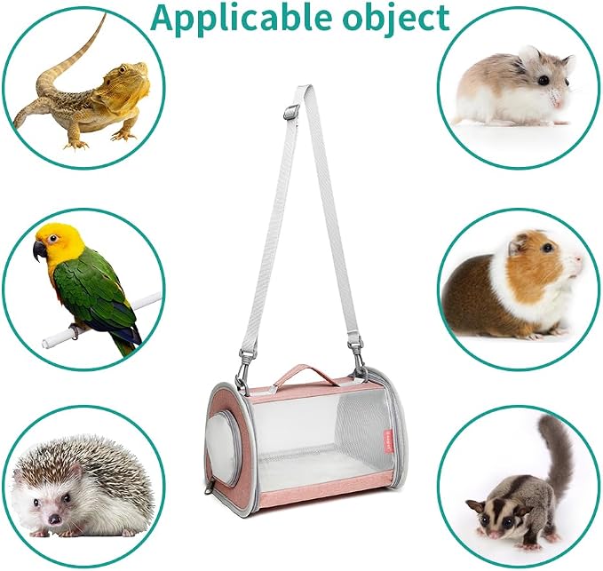 Guinea Pig Carrier Travel Small Animal Carrier Bag Lizard Bird Rabbit Carrier Cage Squirrel Breathable Bag Portable Travel Hamster Small Pet Hangbag (Large, Pink)